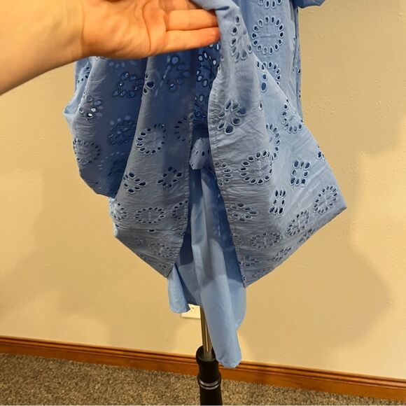 Donna Morgan Blue Eyelet Button-Up short sleeves straight cut dress size 10 - Picture 6 of 13